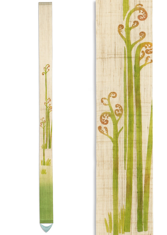 Hand-dyed Linen Japanese Narrow Tapestry - Early Bracken -, Kyoto Noren, Japanese wall hanging scroll