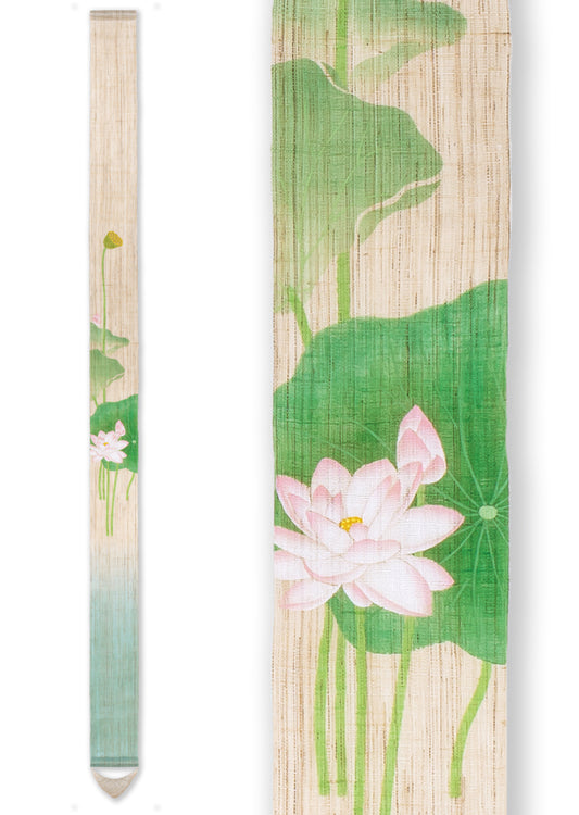 Hand-dyed Linen Japanese Narrow Tapestry - Lotus Flower -, Kyoto Noren, Japanese wall hanging scroll