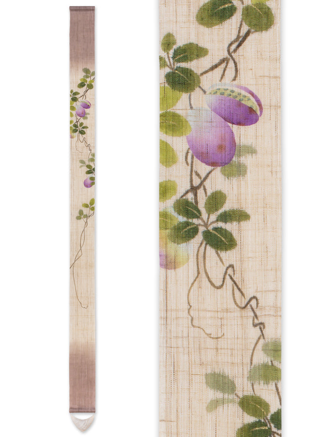 Hand-dyed Linen Japanese Narrow Tapestry - Chocolate Vine -, Kyoto Noren, Japanese wall hanging scroll
