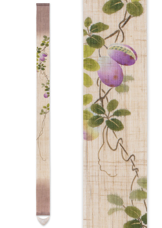Hand-dyed Linen Japanese Narrow Tapestry - Chocolate Vine -, Kyoto Noren, Japanese wall hanging scroll