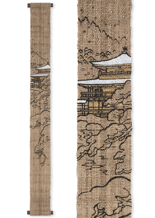 Hand-dyed Linen Japanese Narrow Tapestry 120cm - Kinkakuji Temple -, Kyoto Noren, Japanese wall hanging scroll