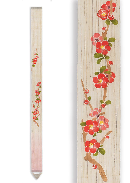Hand-dyed Linen Japanese Narrow Tapestry - Japanese Quince -, Kyoto Noren, Japanese wall hanging scroll