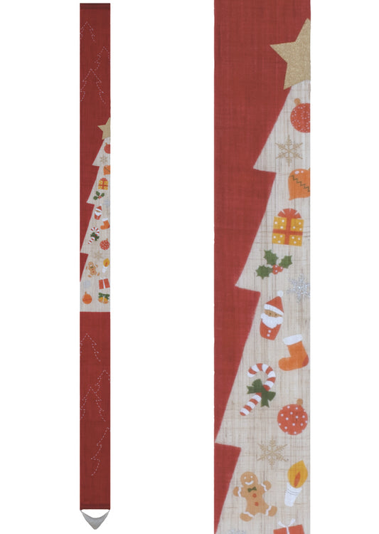 Hand-dyed Linen Japanese Narrow Tapestry - Christmas Tree -, Kyoto Noren, Japanese wall hanging scroll
