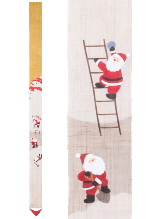 Hand-dyed Linen Japanese Narrow Tapestry - Snowman -, Kyoto Noren, Japanese wall hanging scroll