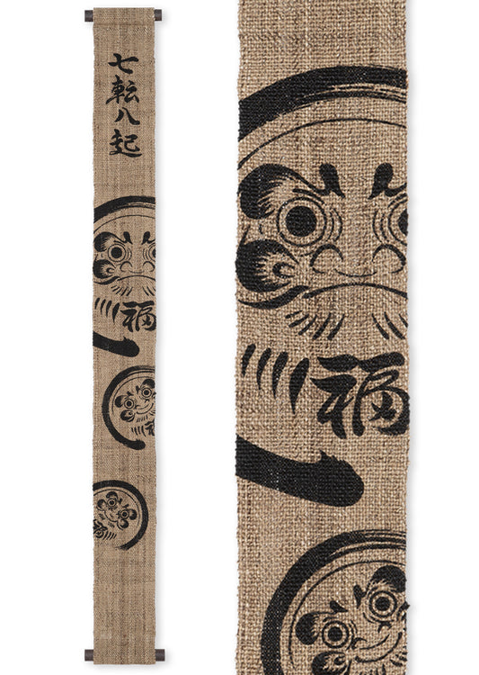 Hand-dyed Linen Japanese Narrow Tapestry 120cm - Daruma -, Kyoto Noren, Japanese wall hanging scroll