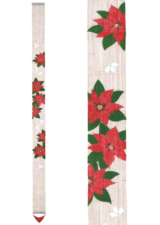 Hand-dyed Linen Japanese Narrow Tapestry - Poinsettia -, Kyoto Noren, Japanese wall hanging scroll
