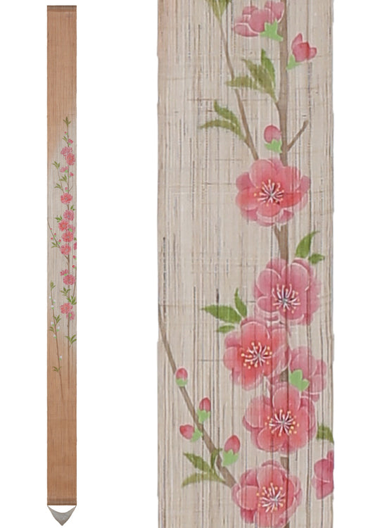 Hand-dyed Linen Japanese Narrow Tapestry - Peach Blossom -, Kyoto Noren, Japanese wall hanging scroll