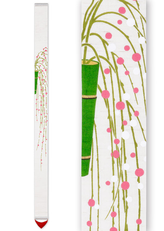Hand-dyed Linen Japanese Narrow Tapestry - Mochibana (Japanese New Year's decoration) -, Kyoto Noren, Japanese wall hanging scroll