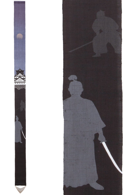 Hand-dyed Linen Japanese Narrow Tapestry - Samurai -, Kyoto Noren, Japanese wall hanging scroll