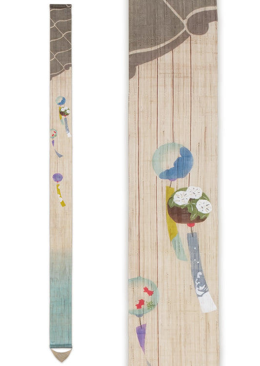 Hand-dyed Linen Japanese Narrow Tapestry - Furin(Japanese wind bell) -, Kyoto Noren, Japanese wall hanging scroll