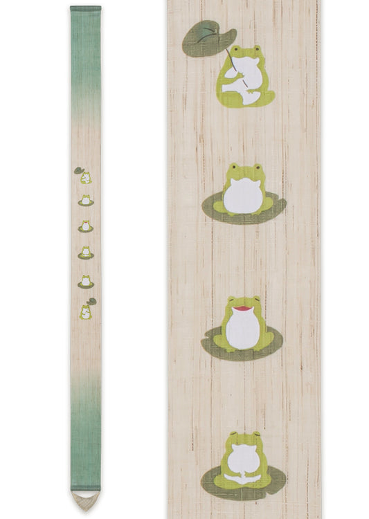 Hand-dyed Linen Japanese Narrow Tapestry - Frog -, Kyoto Noren, Japanese wall hanging scroll