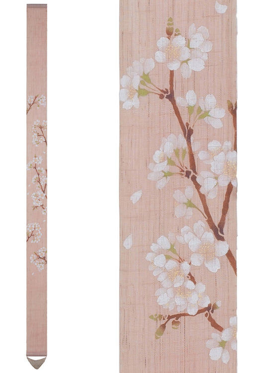 Hand-dyed Linen Japanese Narrow Tapestry - Cherry Blossom -, Kyoto Noren, Japanese wall hanging scroll