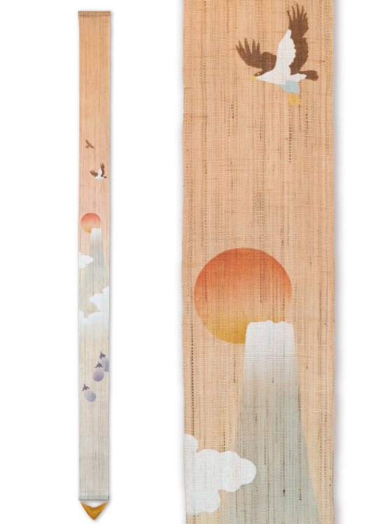 Hand-dyed Linen Japanese Narrow Tapestry - Hatsu-yume (The first dream of the year) -, Kyoto Noren, Japanese wall hanging scroll