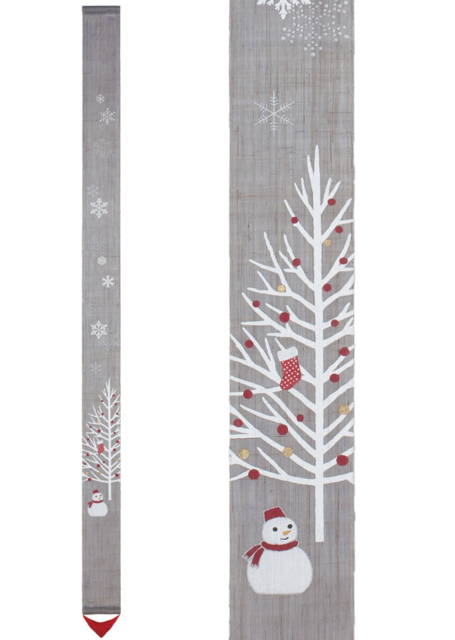 Hand-dyed Linen Japanese Narrow Tapestry - Snow Tree -, Kyoto Noren, Japanese wall hanging scroll
