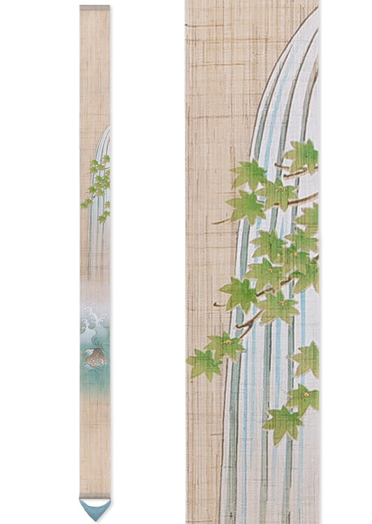 Hand-dyed Linen Japanese Narrow Tapestry - Waterfall -, Kyoto Noren, Japanese wall hanging scroll