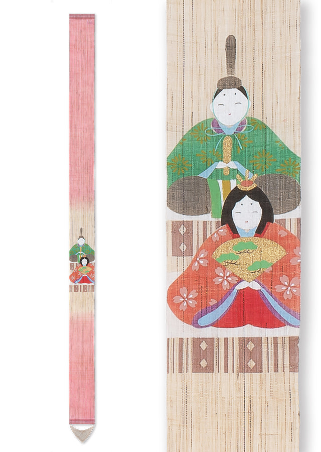 and-dyed Linen Japanese Narrow Tapestry - Odairi-sama and Ohina-sama(emperor and empress) -, Kyoto Noren, Japanese wall hanging scroll