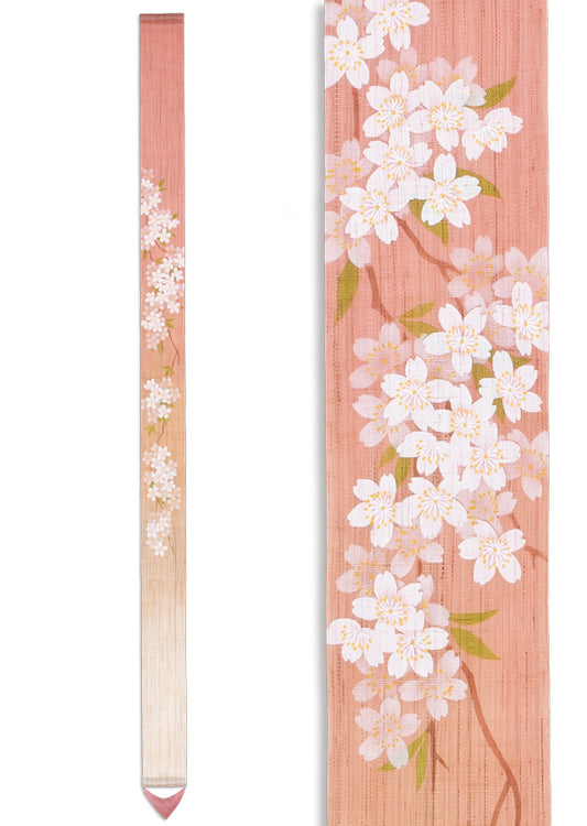 Hand-dyed Linen Japanese Narrow Tapestry - Weeping cherry blossom -, Kyoto Noren, Japanese wall hanging scroll