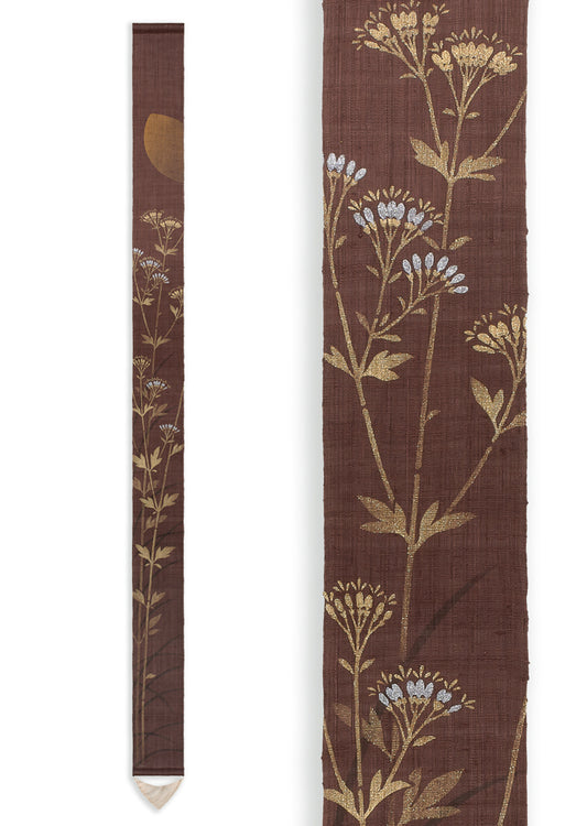 Hand-dyed Linen Japanese Narrow Tapestry - Boneset -, Kyoto Noren, Japanese wall hanging scroll