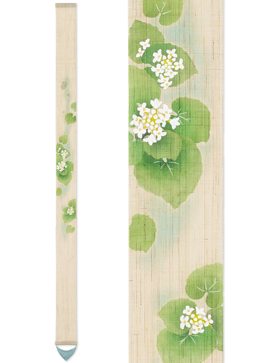Hand-dyed Linen Japanese Narrow Tapestry - Wasabi -, Kyoto Noren, Japanese wall hanging scroll