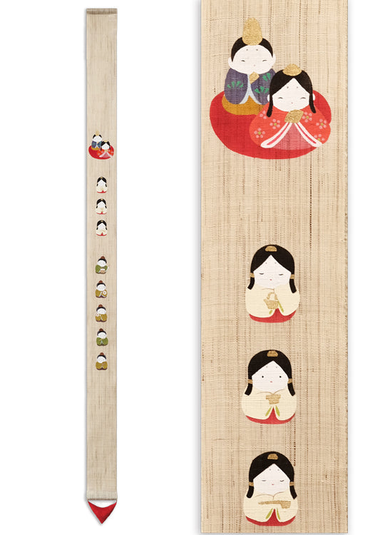 Hand-dyed Linen Japanese Narrow Tapestry - Hinamatsuri (Doll's Festival) -, Kyoto Noren, Japanese wall hanging scroll