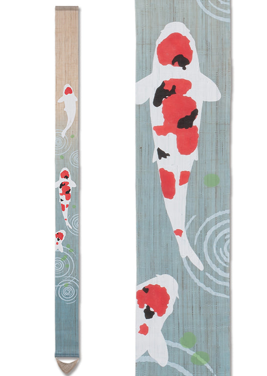 Hand-dyed Linen Japanese Narrow Tapestry - Colored Carp -, Kyoto Noren, Japanese wall hanging scroll