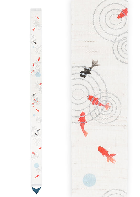 Hand-dyed Linen Japanese Narrow Tapestry - Goldfish -, Kyoto Noren, Japanese wall hanging scroll