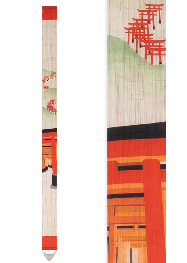 Hand-dyed Linen Japanese Narrow Tapestry - Kyoto Fushimi Inari Shrine -, Kyoto Noren, Japanese wall hanging scroll
