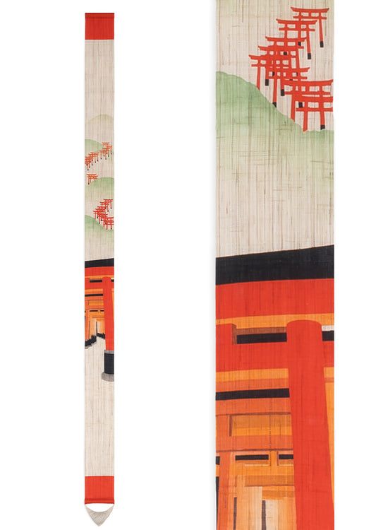 Hand-dyed Linen Japanese Narrow Tapestry - Kyoto Fushimi Inari Shrine -, Kyoto Noren, Japanese wall hanging scroll