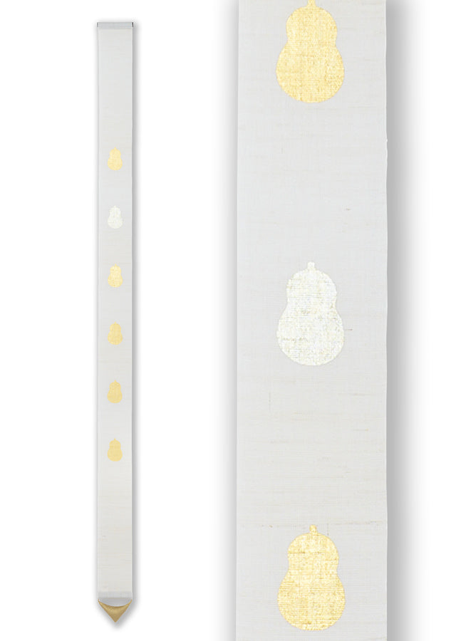 Hand-dyed Linen Japanese Narrow Tapestry with Kanazawa Gold Leaf - Gourd -, Kyoto Noren, Japanese wall hanging scroll