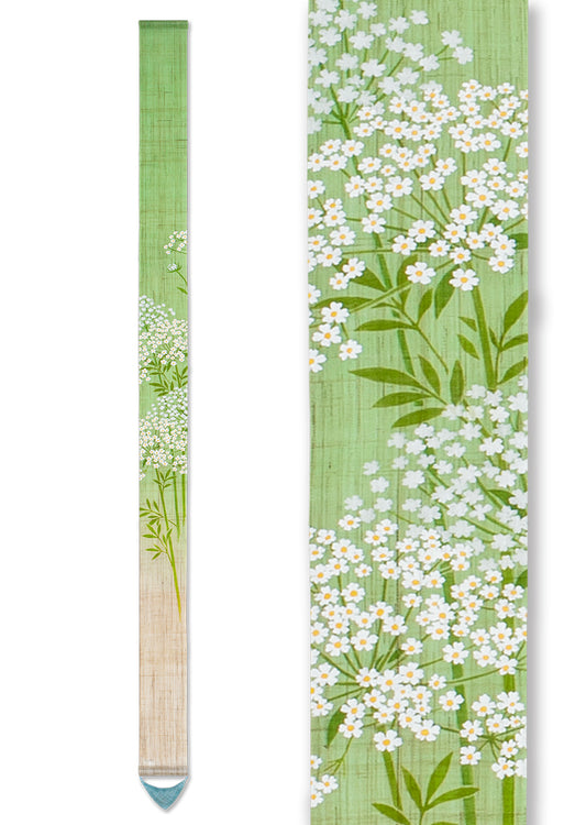 Hand-dyed Linen Japanese Narrow Tapestry - Lace Flower -, Kyoto Noren, Japanese wall hanging scroll