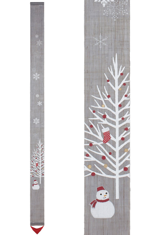 Hand-dyed Linen Japanese Narrow Tapestry - Snow Tree -, Kyoto Noren, Japanese wall hanging scroll