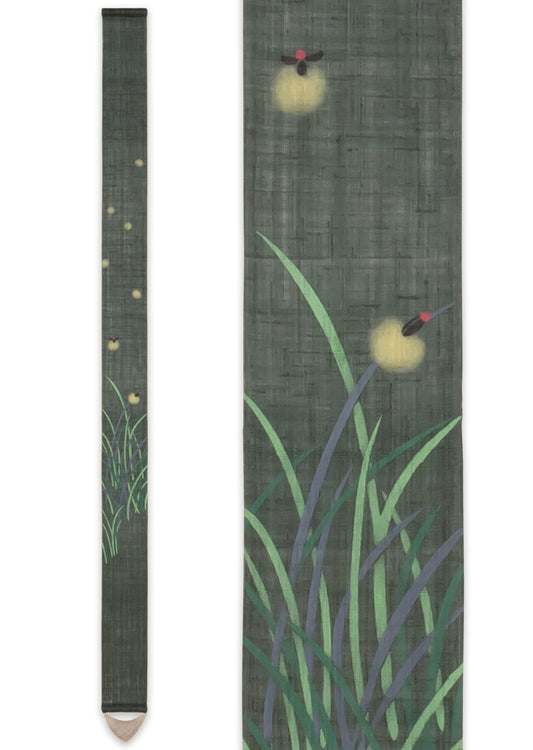 Hand-dyed Linen Japanese Narrow Tapestry - Firefly -, Kyoto Noren, Japanese wall hanging scroll