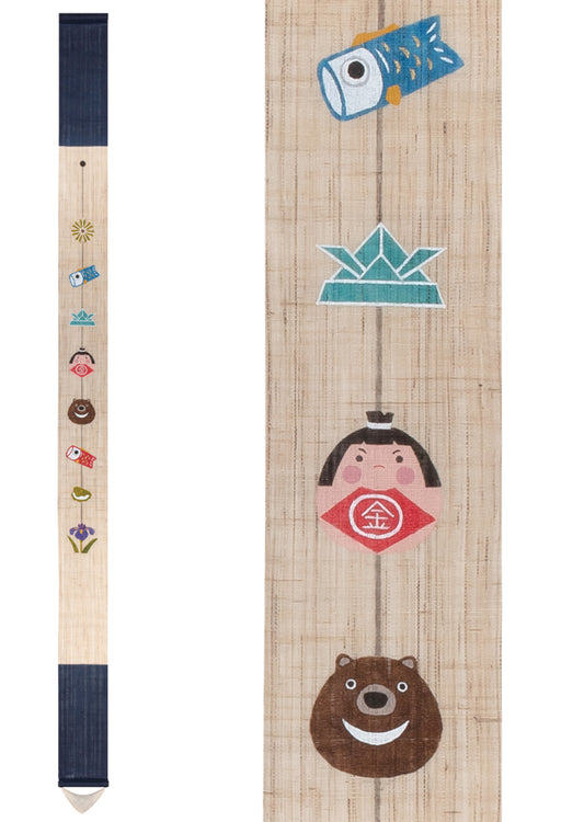 Hand-dyed Linen Japanese Narrow Tapestry -  Tsurushi Kazari (Japanese traditional hanging decorations) for Boy's Festival -, Kyoto Noren, Japanese wall hanging scroll
