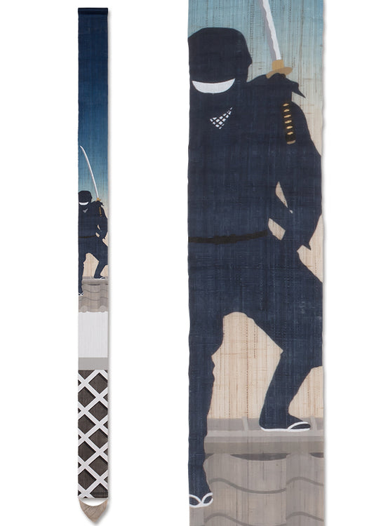 Hand-dyed Linen Japanese Narrow Tapestry - Ninja -, Kyoto Noren, Japanese wall hanging scroll