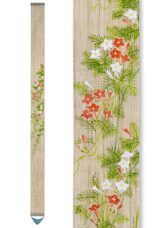 Hand-dyed Linen Japanese Narrow Tapestry - Cypress Vine / Ecru  -, Kyoto Noren, Japanese wall hanging scroll