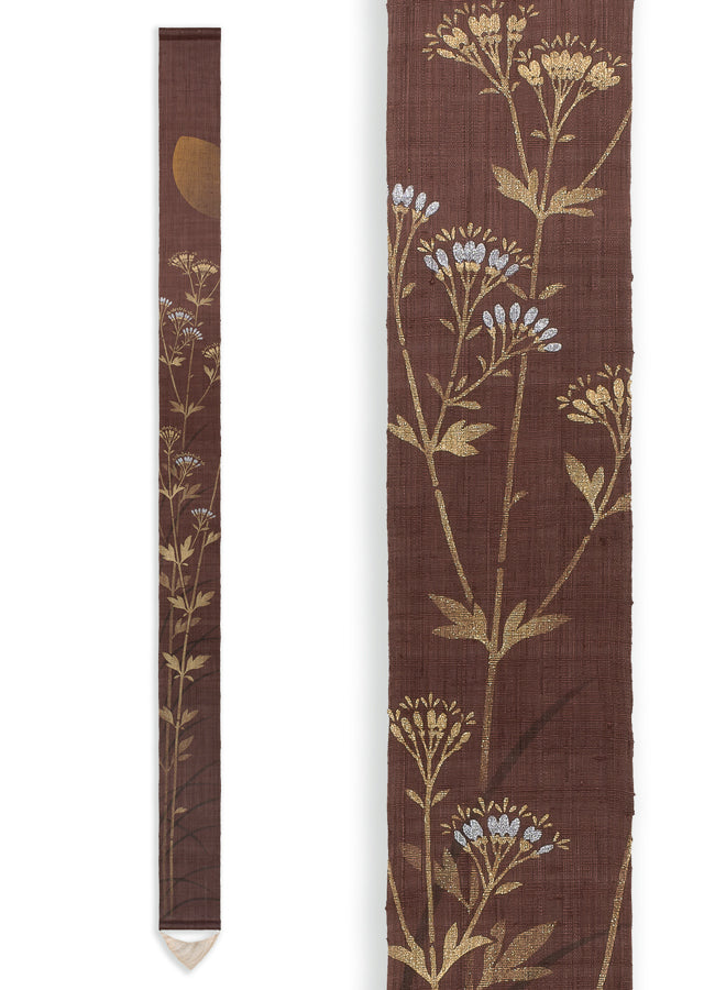 Hand-dyed Linen Japanese Narrow Tapestry - Boneset -, Kyoto Noren, Japanese wall hanging scroll