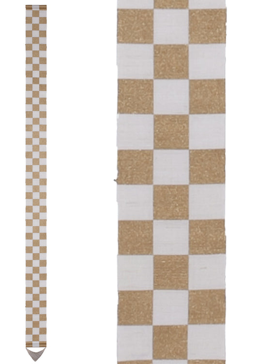 Hand-dyed Linen Japanese Narrow Tapestry - Japanese Check Pattern / Gold -, Kyoto Noren, Japanese wall hanging scroll