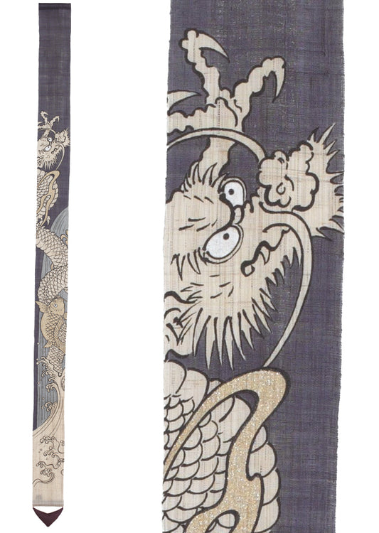 Hand-dyed Linen Japanese Narrow Tapestry - Dragon -, Kyoto Noren, Japanese wall hanging scroll