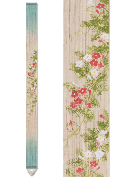 Hand-dyed Linen Japanese Narrow Tapestry - Cypress Vine -, Kyoto Noren, Japanese wall hanging scroll