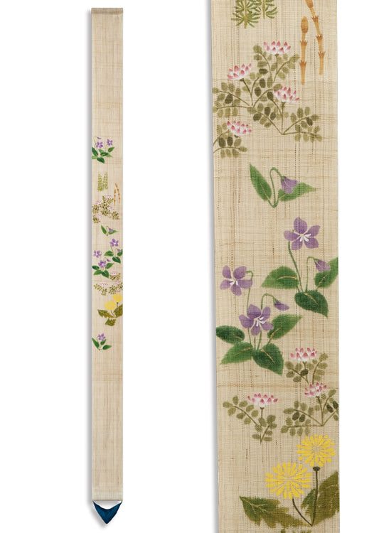 Hand-dyed Linen Japanese Narrow Tapestry - Violet -, Kyoto Noren, Japanese wall hanging scroll