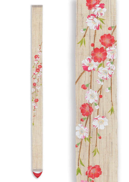 Hand-dyed Linen Japanese Narrow Tapestry - Hana Peach -, Kyoto Noren, Japanese wall hanging scroll