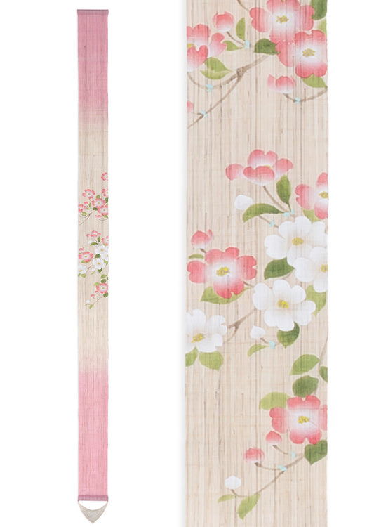 Hand-dyed Linen Japanese Narrow Tapestry - Dogwood -, Kyoto Noren, Japanese wall hanging scroll