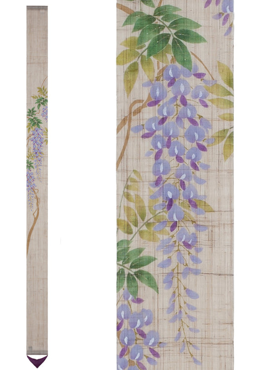 Hand-dyed Linen Japanese Narrow Tapestry - Wisteria -, Kyoto Noren, Japanese wall hanging scroll