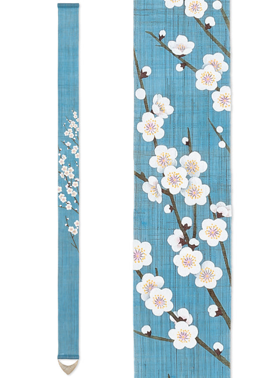 Hand-dyed Linen Japanese Narrow Tapestry - Japanese Apricot -, Kyoto Noren, Japanese wall hanging scroll