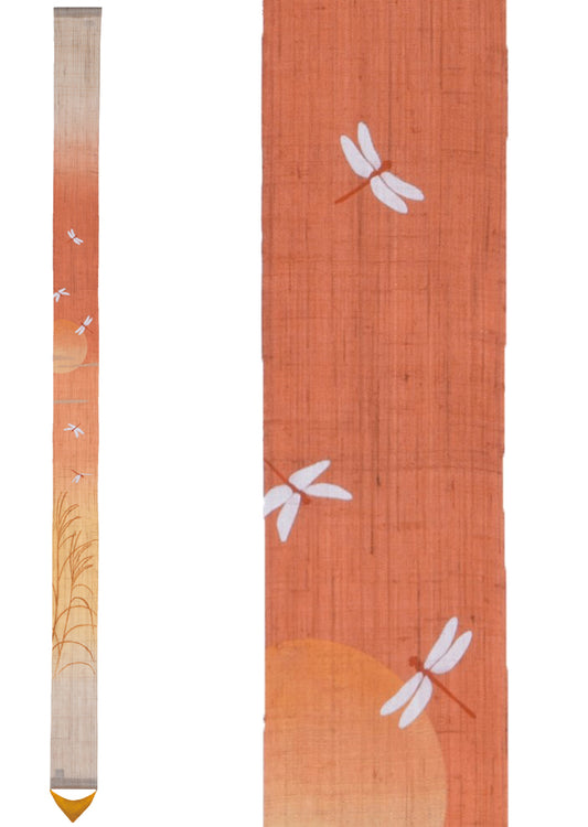 Hand-dyed Linen Japanese Narrow Tapestry - Autumnal Scenery -, Kyoto Noren, Japanese wall hanging scroll