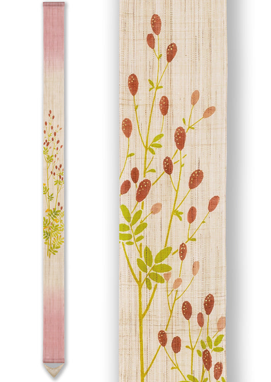 Hand-dyed Linen Japanese Narrow Tapestry - Great Burnet -, Kyoto Noren, Japanese wall hanging scroll