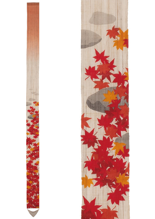 Hand-dyed Linen Japanese Narrow Tapestry - Autumn Leaves -, Kyoto Noren, Japanese wall hanging scroll