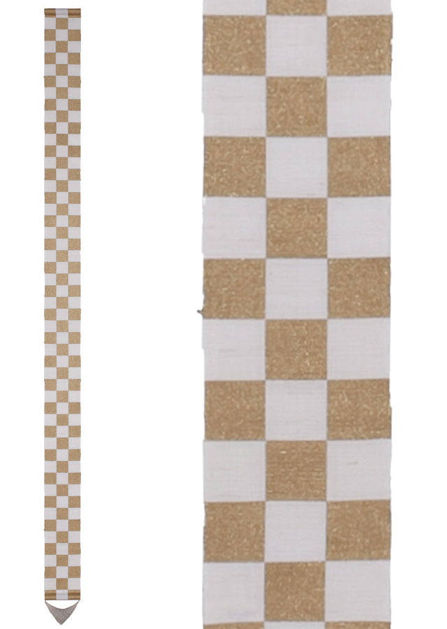 Hand-dyed Linen Japanese Narrow Tapestry - Japanese Check Pattern / Gold -, Kyoto Noren, Japanese wall hanging scroll