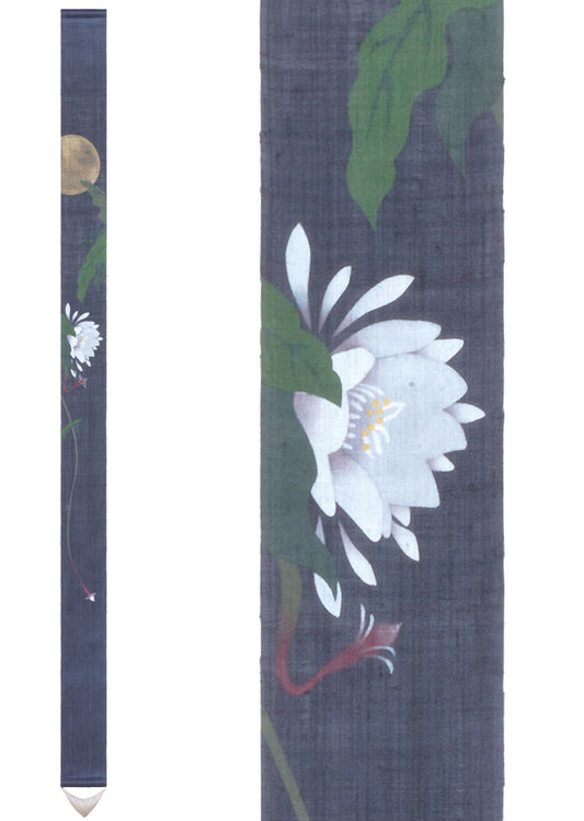 Hand-dyed Linen Japanese Narrow Tapestry - Queen of the Night -, Kyoto Noren, Japanese wall hanging scroll