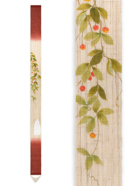 Hand-dyed Linen Japanese Narrow Tapestry - Kadsura -, Kyoto Noren, Japanese wall hanging scroll